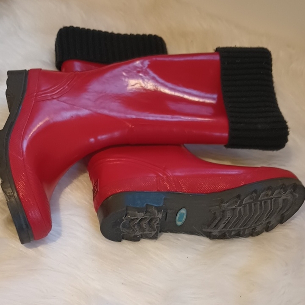 Cougar Red Rain Rubber Boots with Black Knit Cuff